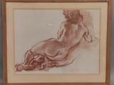an image of a drawing of a nude woman sitting on her back