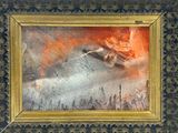 une image représentant un tableau où l'on voit une personne sur une planche de surf dans l'eau