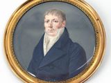 portrait d'un homme en manteau bleu, dans un cadre doré