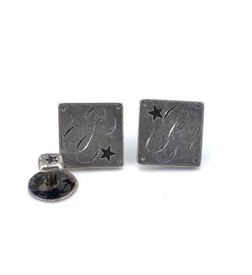 Paire de boutons de manchette en argent 800°/°°° chiffrés JE… - Photo 1