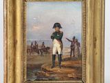 une peinture à l'huile représentant un homme en uniforme debout sur une plage
