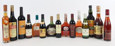 les nombreuses bouteilles de vin alignées sur la table