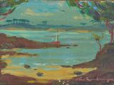 an oil painting of a boat in a body of water