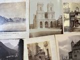 many old photos of a castle on the wall