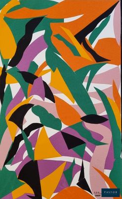 an image of a painting of colorful shapes on a black background