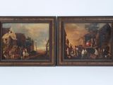 paire de peintures à l'huile du XIXe siècle représentant une scène de village