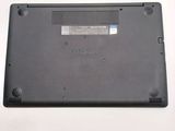 a black laptop with a blue sticker on the back of it