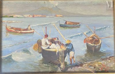a painting of a group of people on a boat