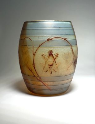 a vase with a picture of a man and a woman on it