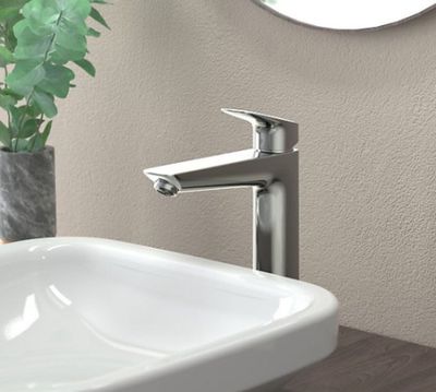 a white sink and a mirror in a bathroom