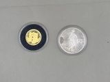 two coins that are sitting next to each other on a table