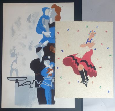 tableau représentant deux personnes sur fond blanc, encadré de noir