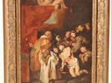 an oil painting of a group of people in a room