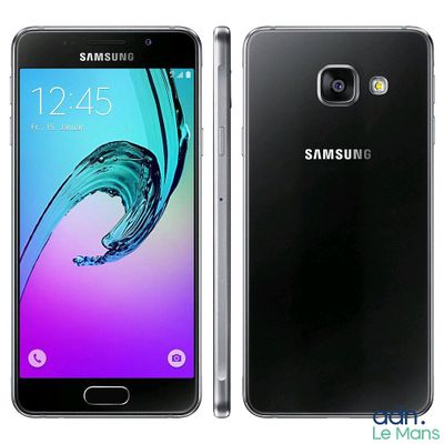 a close up of a black samsung galaxy a3 phone