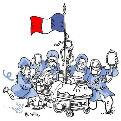 dessin humoristique représentant un groupe de personnes avec un drapeau sur une charrette