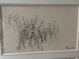 a drawing of a group of people in a line