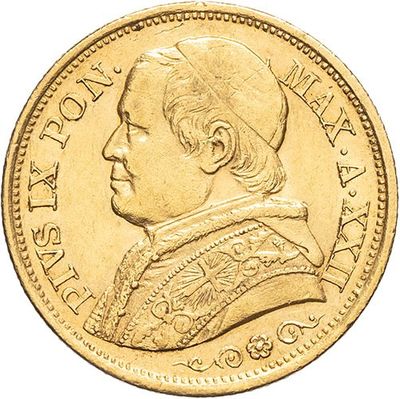 a close up of a gold coin on a white background