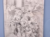 a drawing on the wall of a room with a picture of a man and a woman