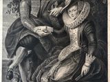 une vieille gravure représentant un homme et une femme assis par terre