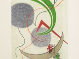an image of a painting with a green and red design on it