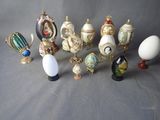 many different types of figurines displayed on a table