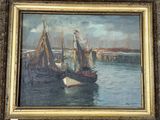 a picture of a painting of boats in the water