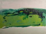 une peinture abstraite dans les tons verts et noirs sur fond blanc