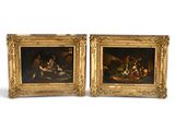 deux tableaux représentant un homme et une femme dans un bateau, et un homme dans un bateau