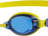 des lunettes de protection jaunes et bleues avec des verres bleus sur fond blanc