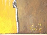 a painting of a man standing in front of a door