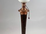 an image of a table lamp with a white glass shade on it