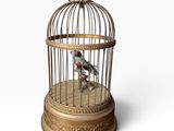 a bird in a cage with a bird inside of it