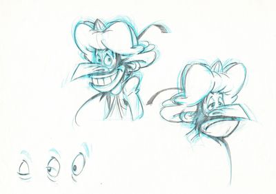 croquis d'un personnage de dessin animé avec un chapeau et un nez