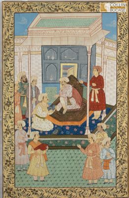 inde art kadjar scene de cour offrance au sultant gouache