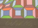 painting of a colorful geometric design with a black background