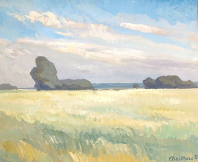 REILHAC. Champ. Peinture sur carton, signée en bas à droite …