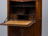 an old wooden desk with a drawer and a drawer underneath it