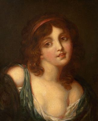 un tableau représentant une femme vêtue d'une robe verte et d'un bandeau rouge