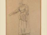 un vieux dessin d'une femme tenant un bébé dans ses bras