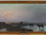 une photo d'un tableau représentant des chevaux au bord de l'eau
