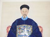 painting of a man sitting in a chair with a bird on his chest
