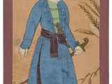 an old painting of a man in a blue robe holding a pipe