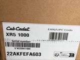 a cardboard box with a label on it that says cub cadet xrs 1000