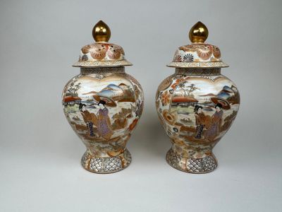 pair of antique chinese vases with painted scenes on them