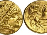 a gold coin with an image of a man on a horse