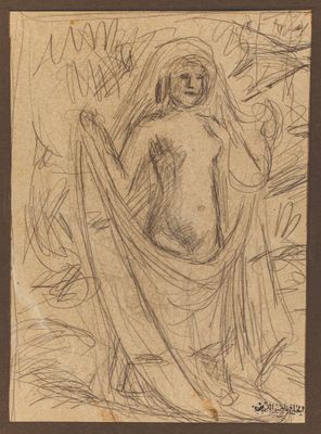 un vieux dessin représentant une femme portant un voile sur la tête