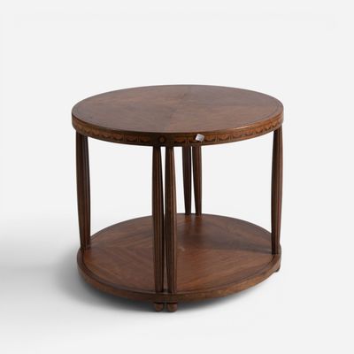 an image of a round wooden table on a white background
