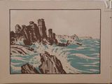 a picture of a picture of a rock formation in the ocean