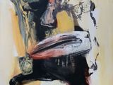 peinture abstraite représentant un homme tenant un frisbee à la main