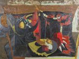 a painting on the wall of a room with a painting on it